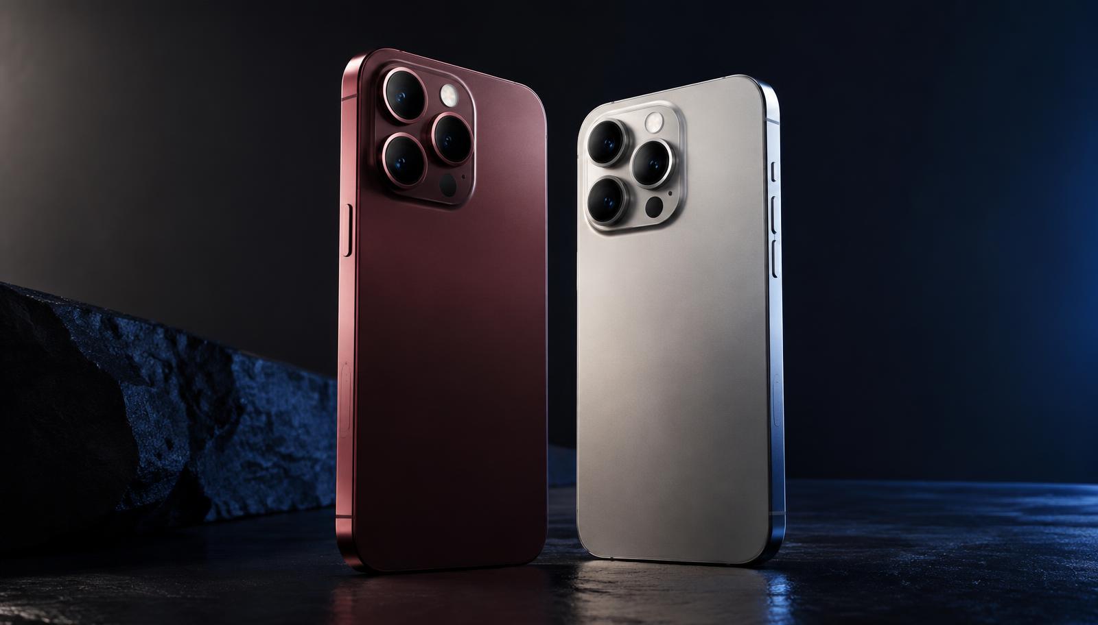Twee premium smartphones naast elkaar: een bordeauxrode iPhone en een zilveren Galaxy